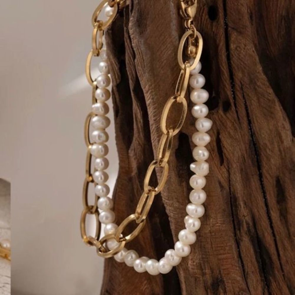 Double Stranded Pearl and Chain Bracelet - Picture 6 of 7